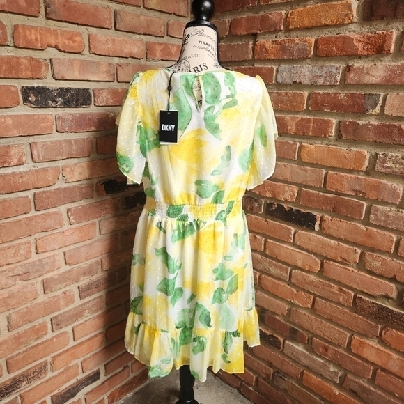 DKNY Flutter-Sleeve Clip-Dot Smock-Waist Dress Size 12 NWT - Picture 5 of 15